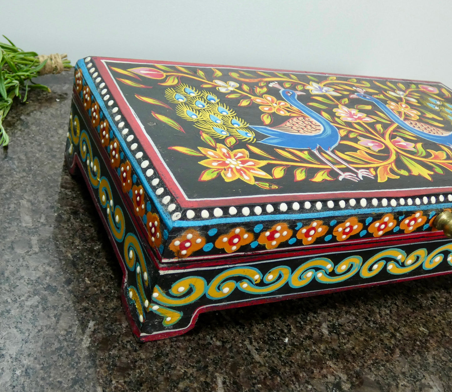 Peacock Hand painted Wooden Box