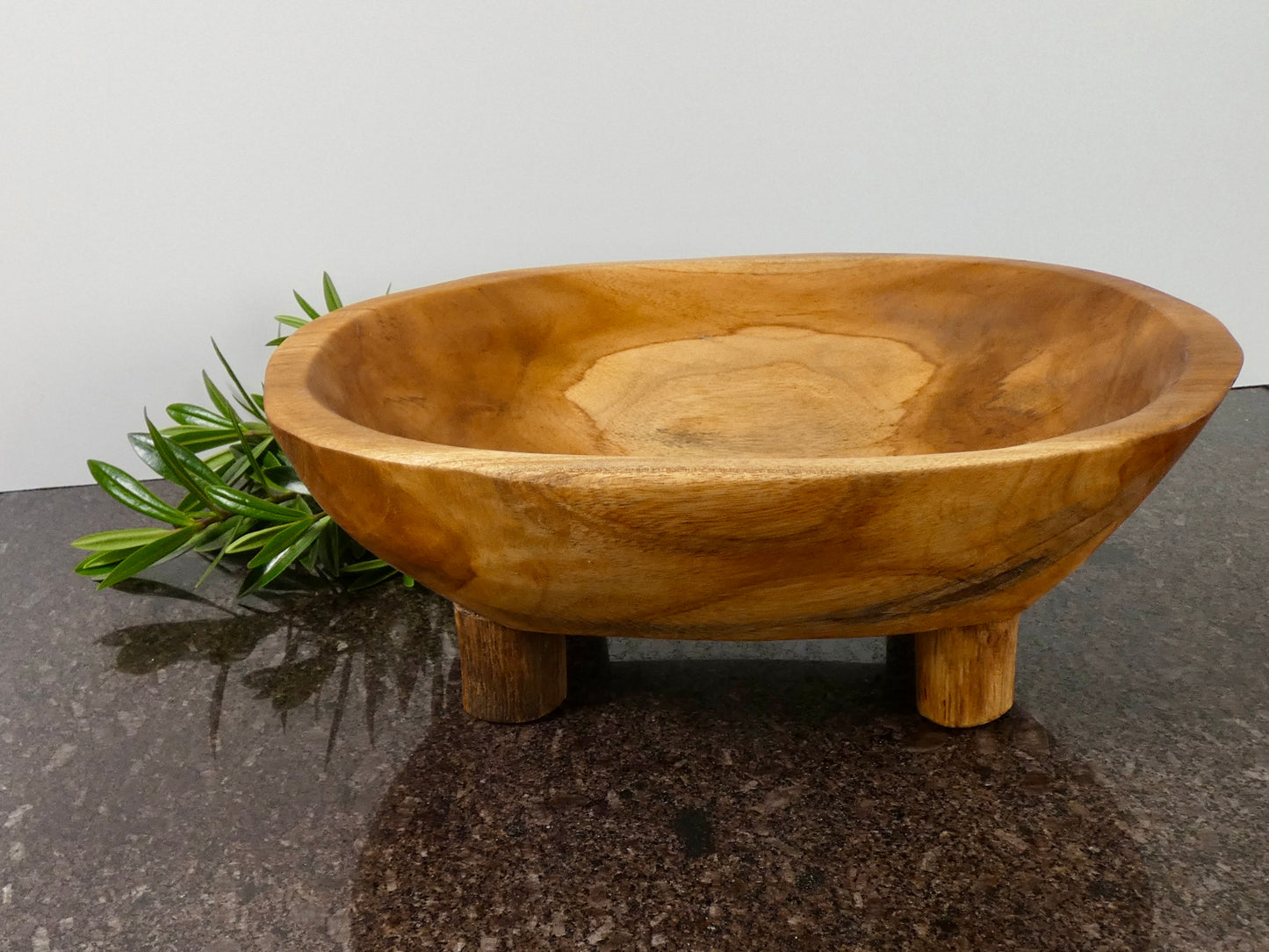 Solid Wood Footed Bowl with Four Feet | Handcrafted Wooden Centerpiece Bowl | Rustic Home Decor | 31 x 24.5 cm