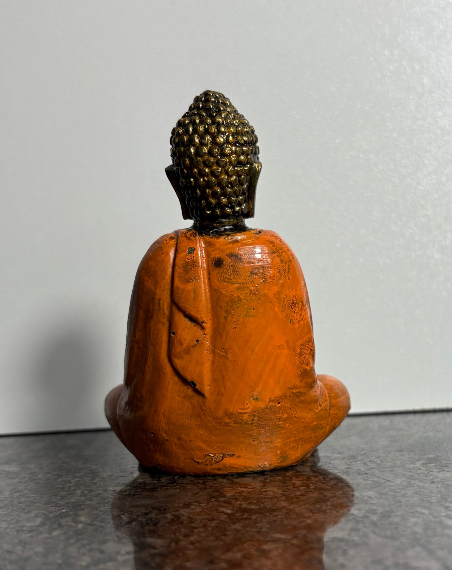 Painted Seated Buddah Figurine (Ivory, Orange and Blue)