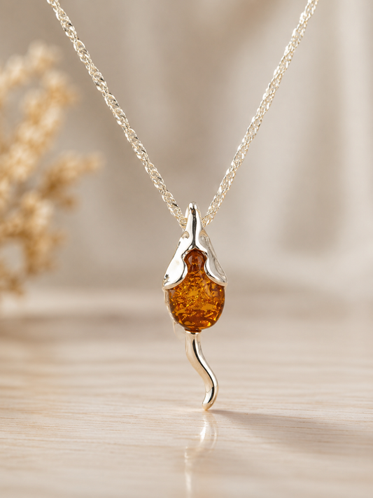 Sterling Silver Amber Mouse Necklace – 18" Chain