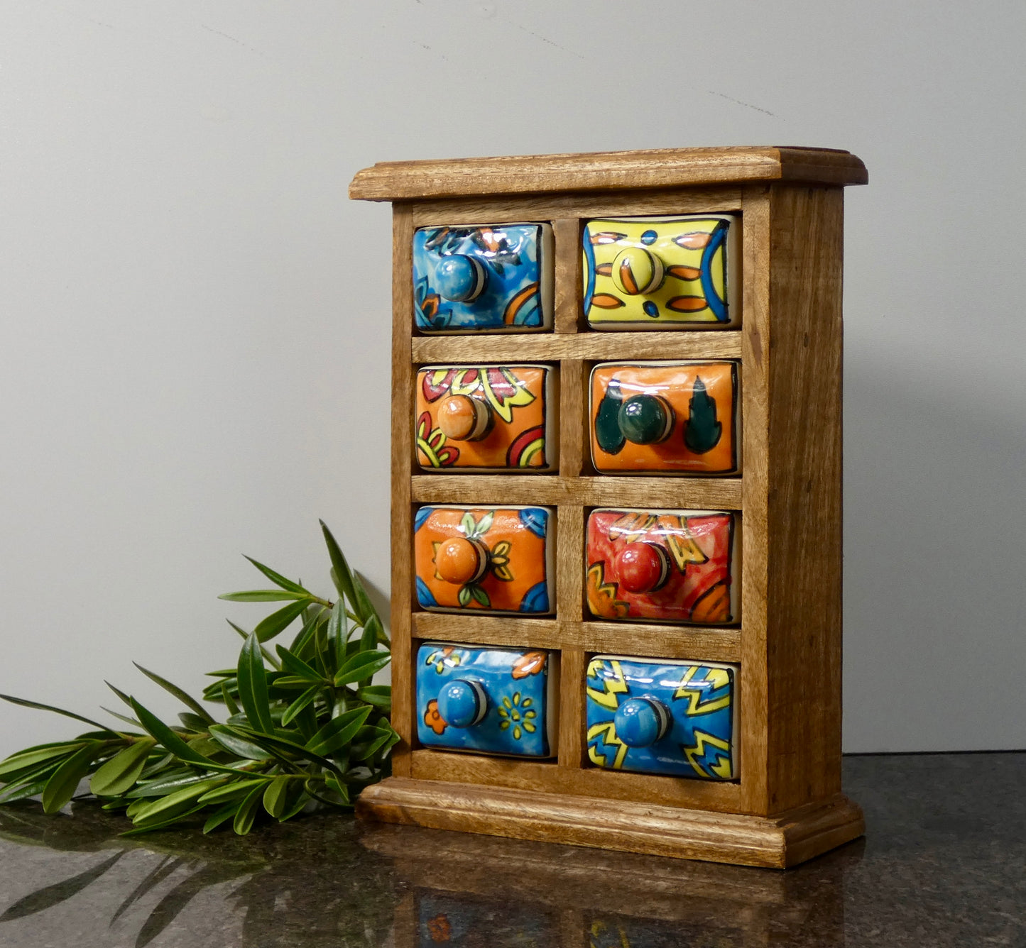 Mini Ceramic Chest of 8 Drawers in Solid Wood Frame Handmade
Trinket & Jewelry Storage