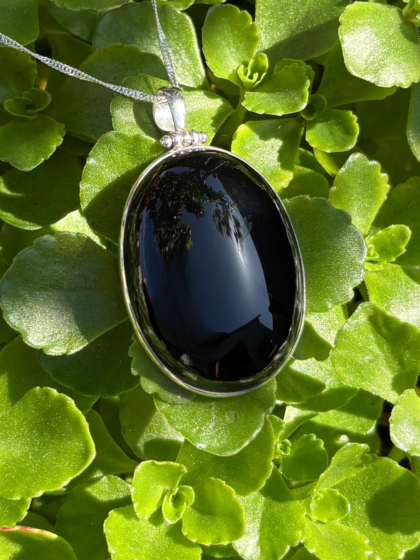 Stunning Hand-made Large Onyx Pendant set in a Sterling Silver setting