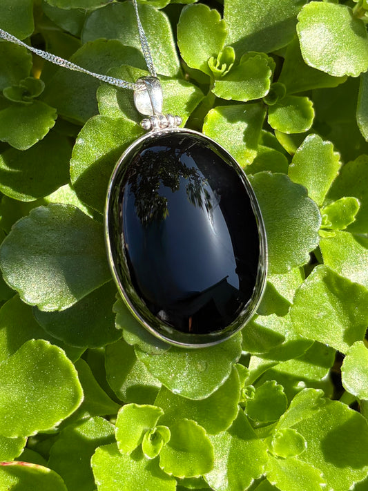 Stunning Hand-made Large Onyx Pendant set in a Sterling Silver setting