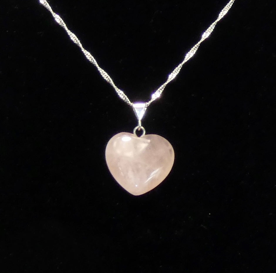 Small Rose Quartz Heart Sterling Silver pendant with 18” Sterling Silver Chain