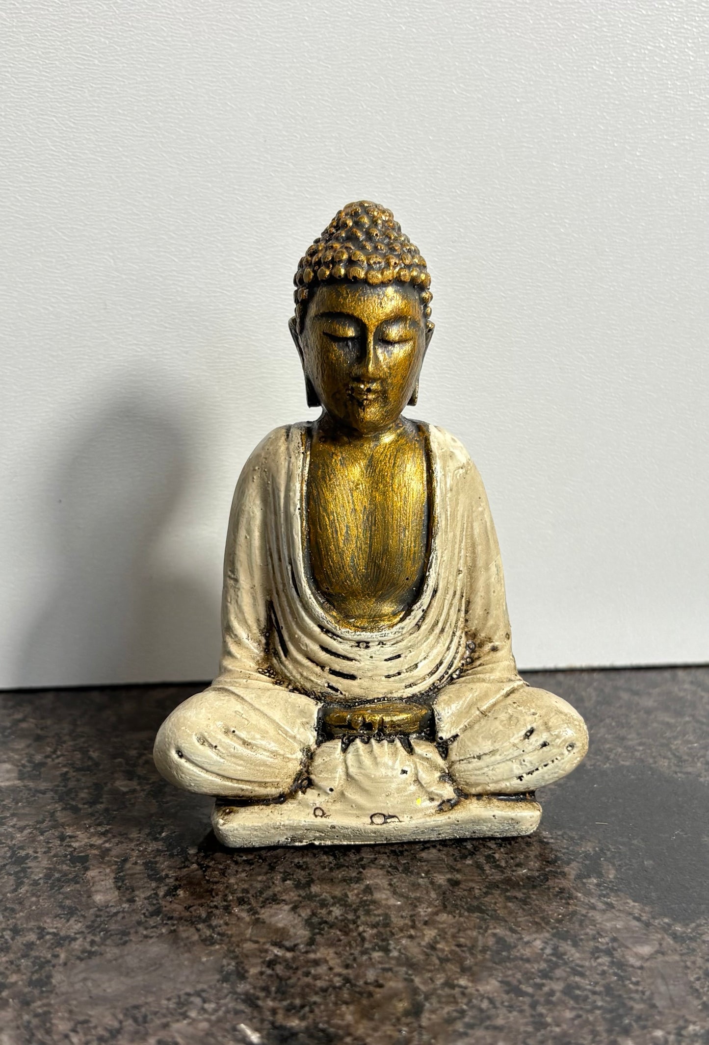 Painted Seated Buddah Figurine (Ivory, Orange and Blue)