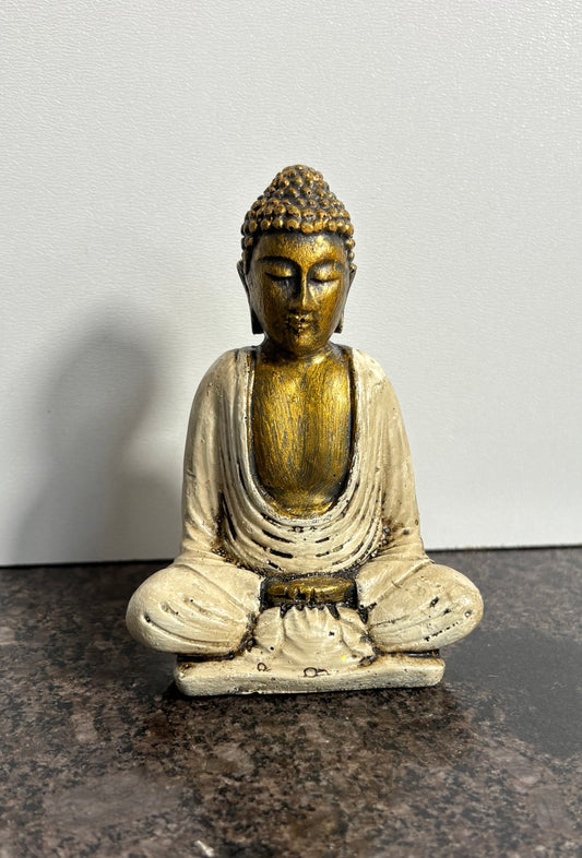 Painted Seated Buddah Figurine (Ivory, Orange and Blue)