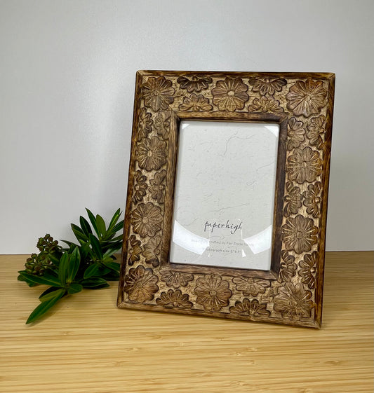7″ x 5″  Natural Floral Pattern Mango Wood Frame