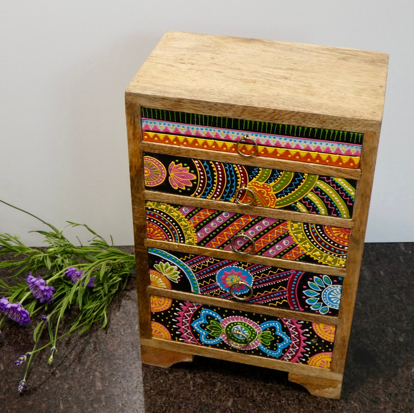African Hand Painted 5 Drawer Chest