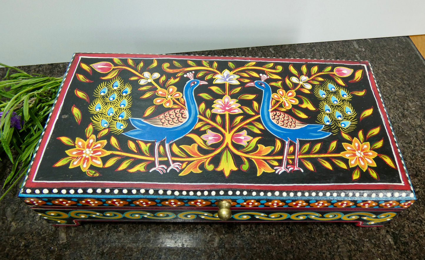 Peacock Hand painted Wooden Box