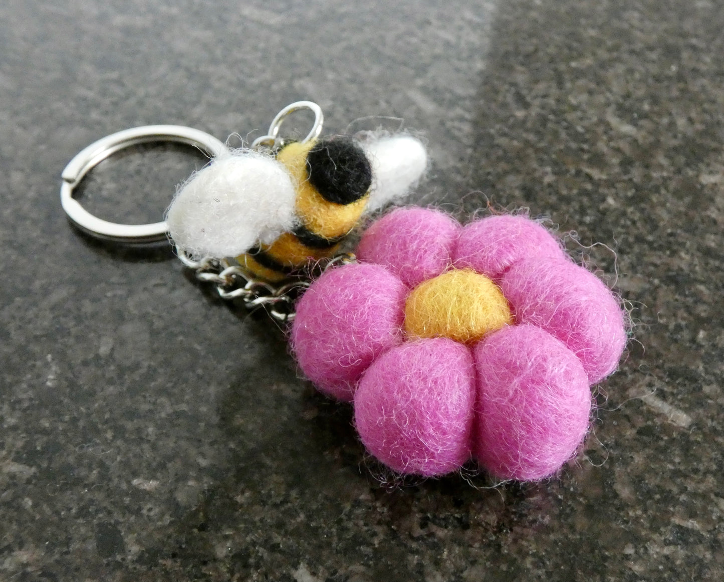 Handmade Felt Bumblebee and Flower Keychain
