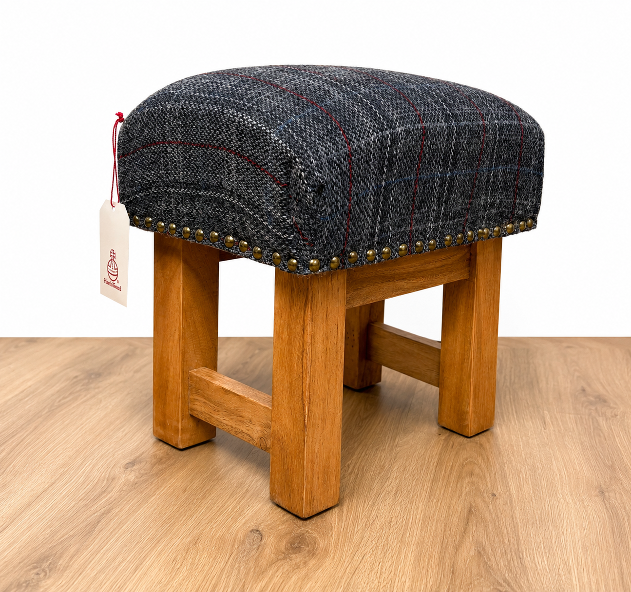Small Handmade Harris Tweed Footstool - Charcoal Check