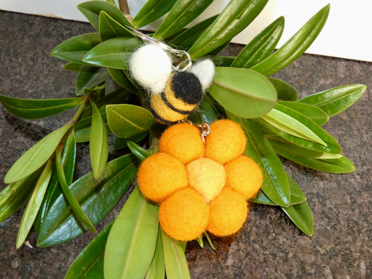 Handmade Felt Bumblebee and Flower Keychain