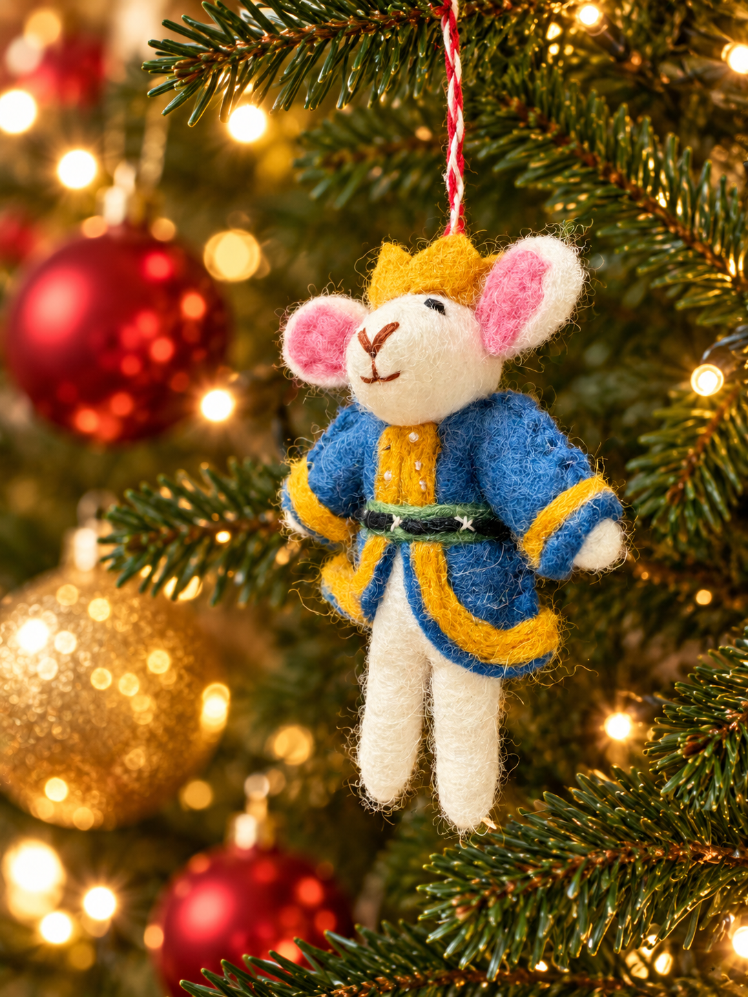 Christmas Mouse Prince Felt Hanging Decoration | Festive Tree Ornament