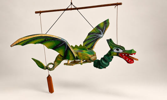 Green Coconut Shell Flying Dragon – Handcrafted Hanging Decoration / Puppet