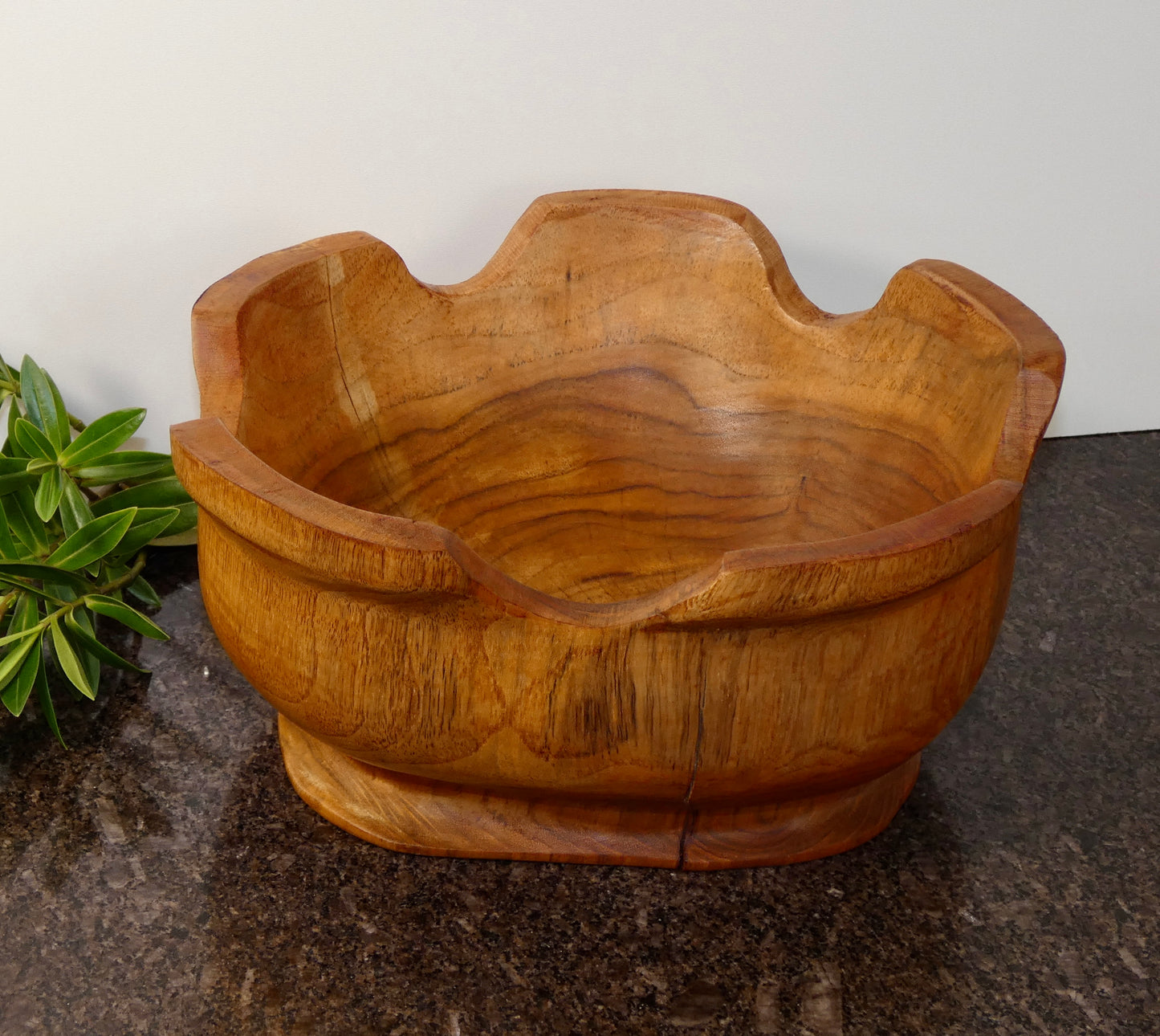 Solid Teak Wood Wavy Edge Bowl - 25cm diameter Handcrafted
Wooden Decorative Bowl, Natural Wood Home Décor