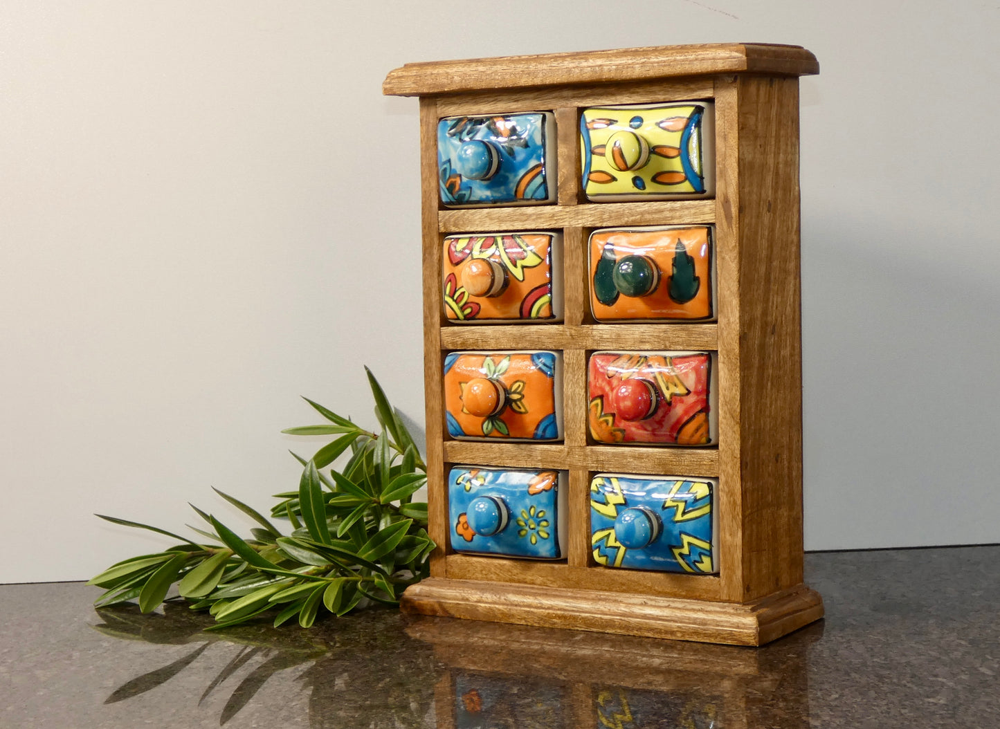 Mini Ceramic Chest of 8 Drawers in Solid Wood Frame Handmade
Trinket & Jewelry Storage