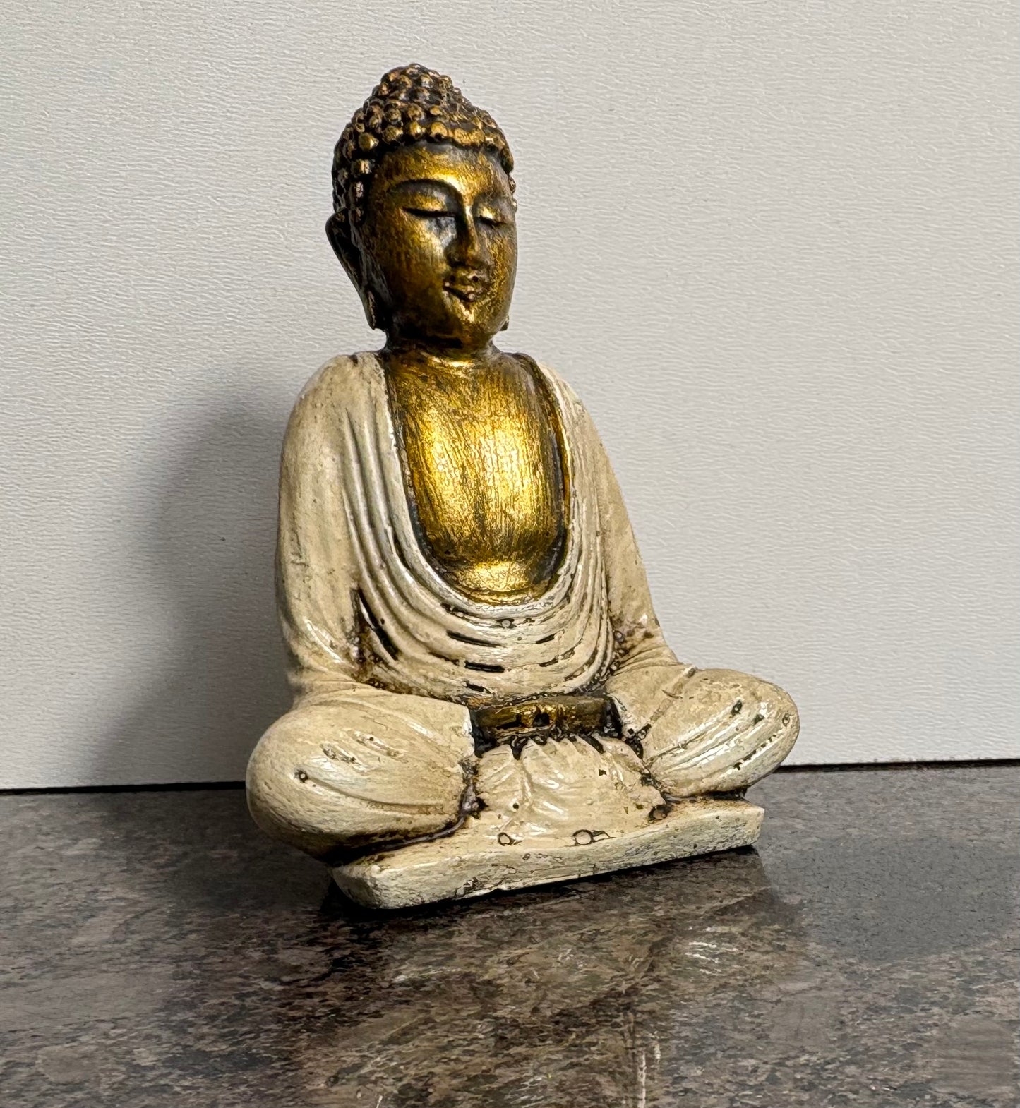 Painted Seated Buddah Figurine (Ivory, Orange and Blue)