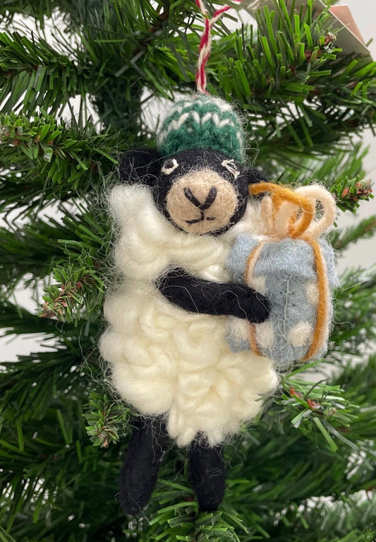 Hand Crafted Wool Felt Black Sheep Christmas Ornament with Gift