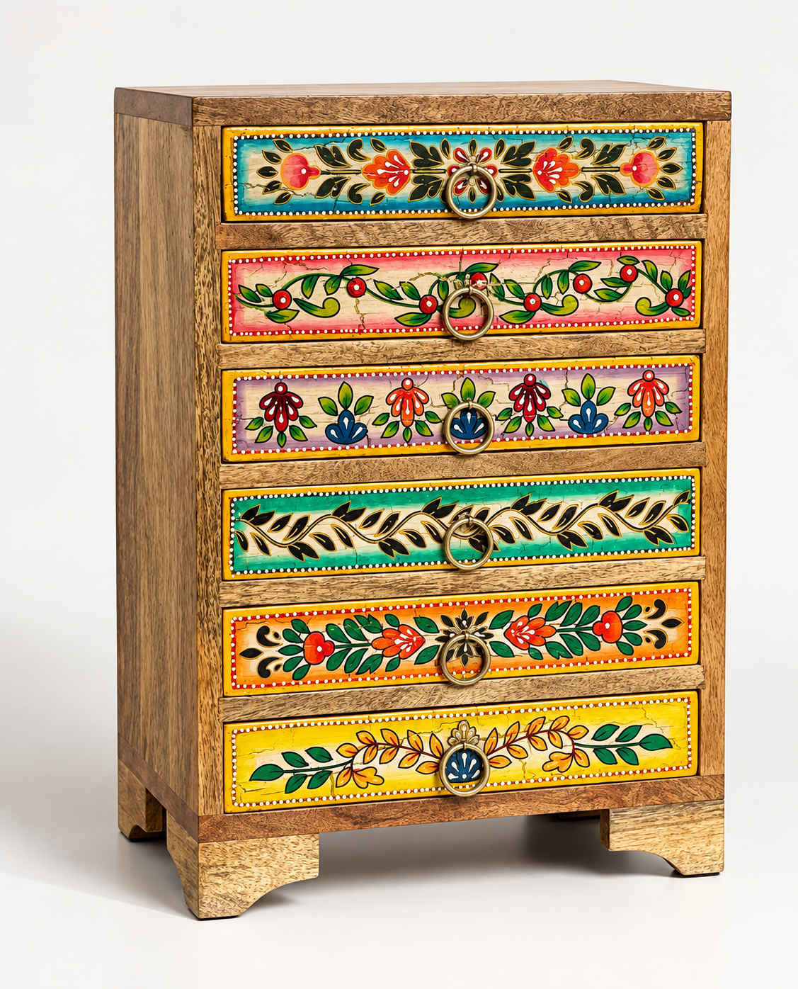 Colourful Indian Hand Painted 6-Drawer Chest - Handmade Artisan Fair Trade