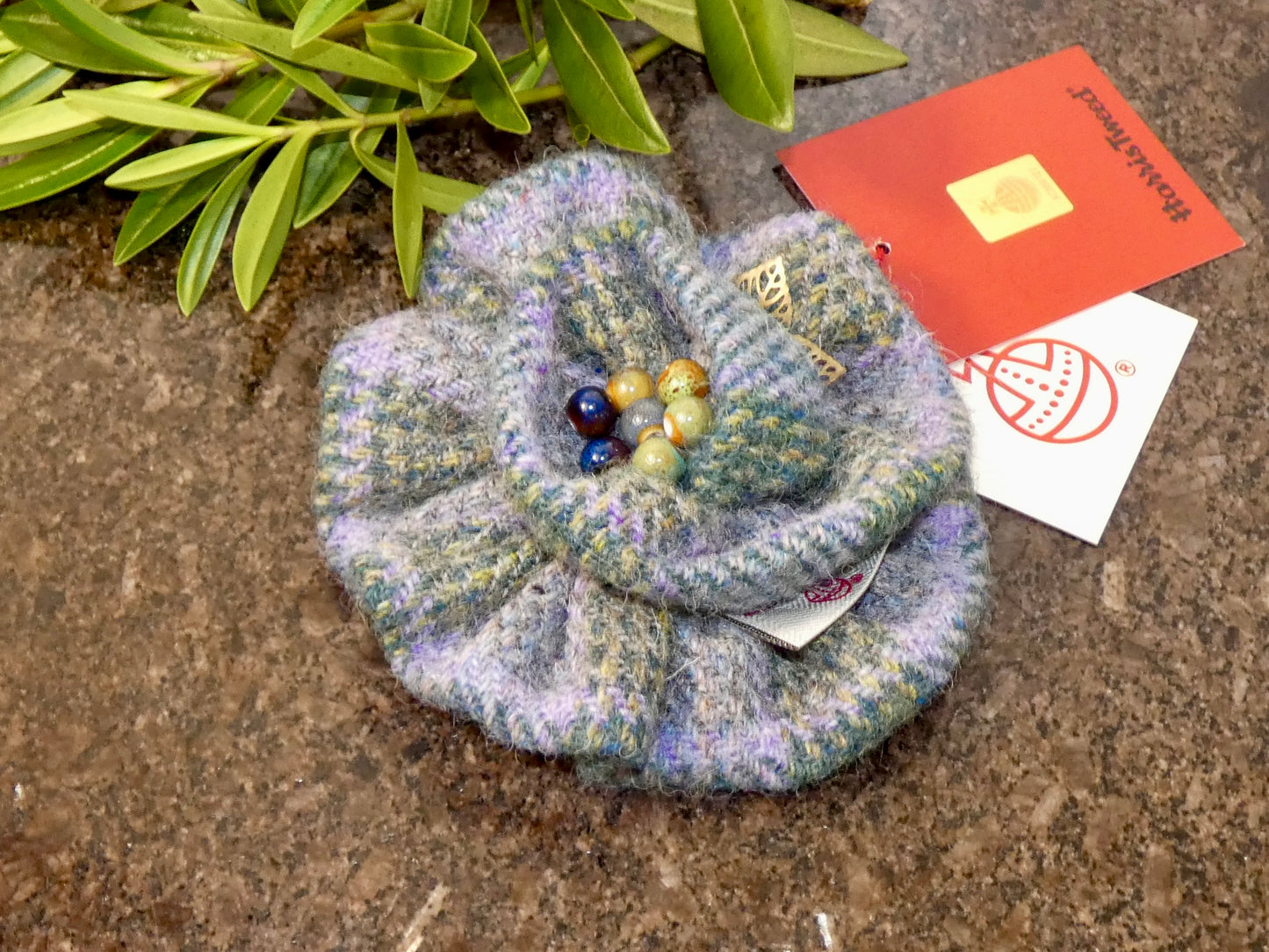 Hand crafted Genuine Harris Tweed Crochet Flower Brooch, Corsage Pin, Scottish Brooch Bag Charm Gift