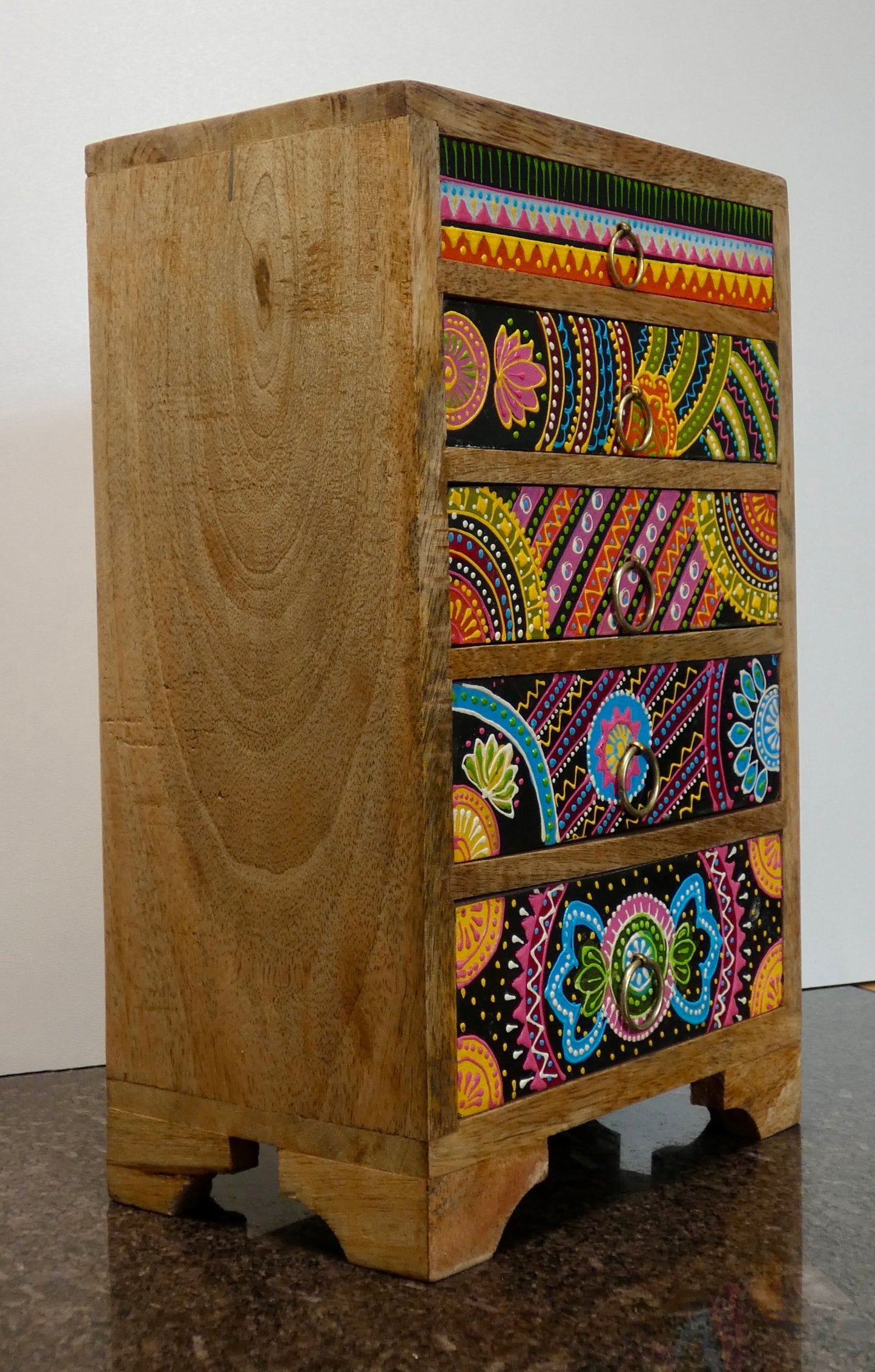 African Hand Painted 5 Drawer Chest