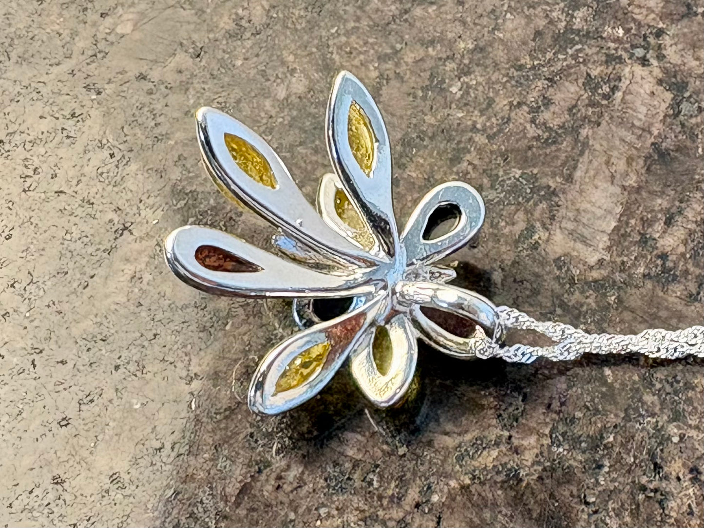 Sterling Silver Baltic Amber Dragonfly Pendant Necklace – Multicolour Genuine Amber, 18" Sterling Silver Chain
