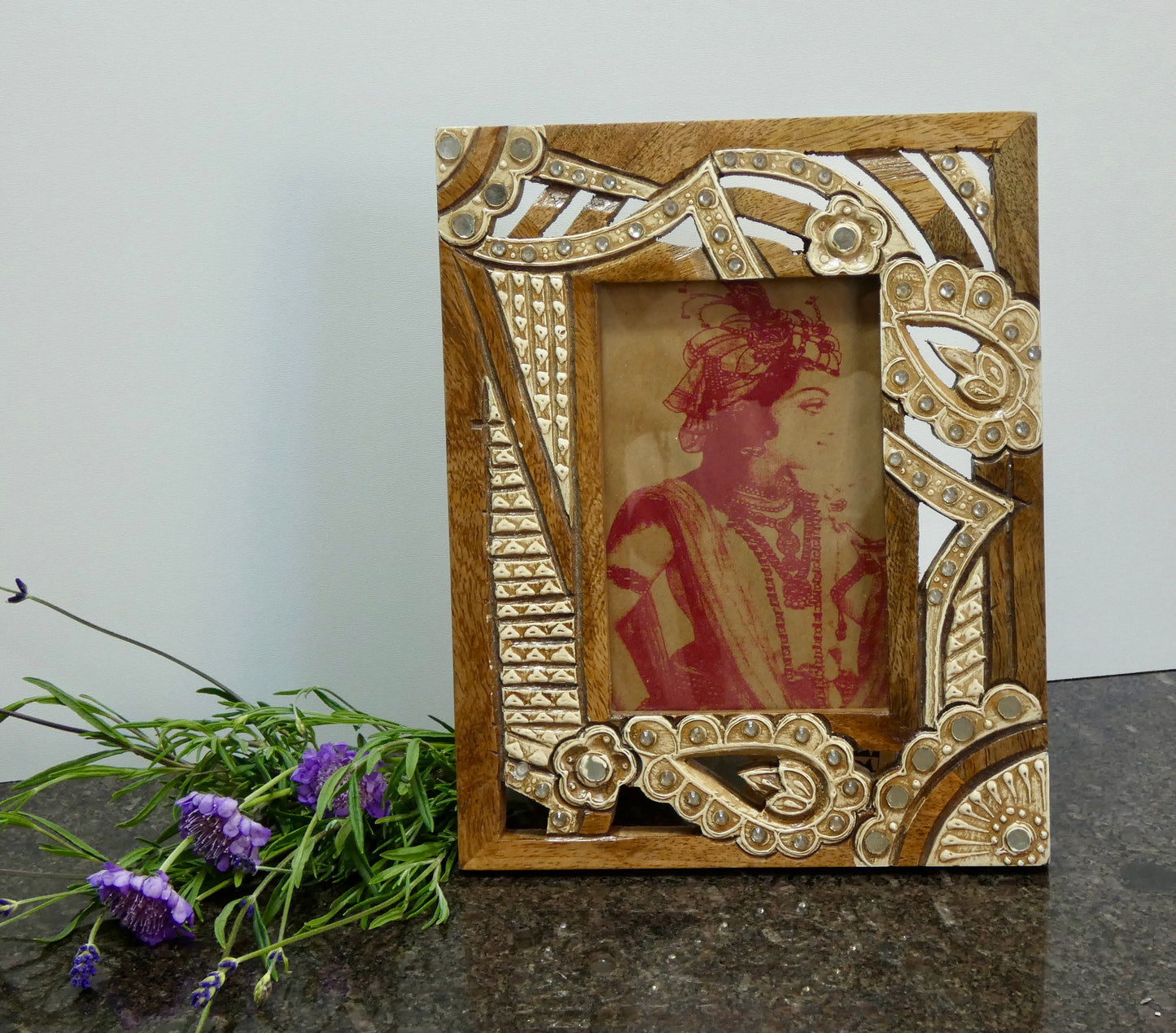 Hand carved wooden photo frame 6x4”