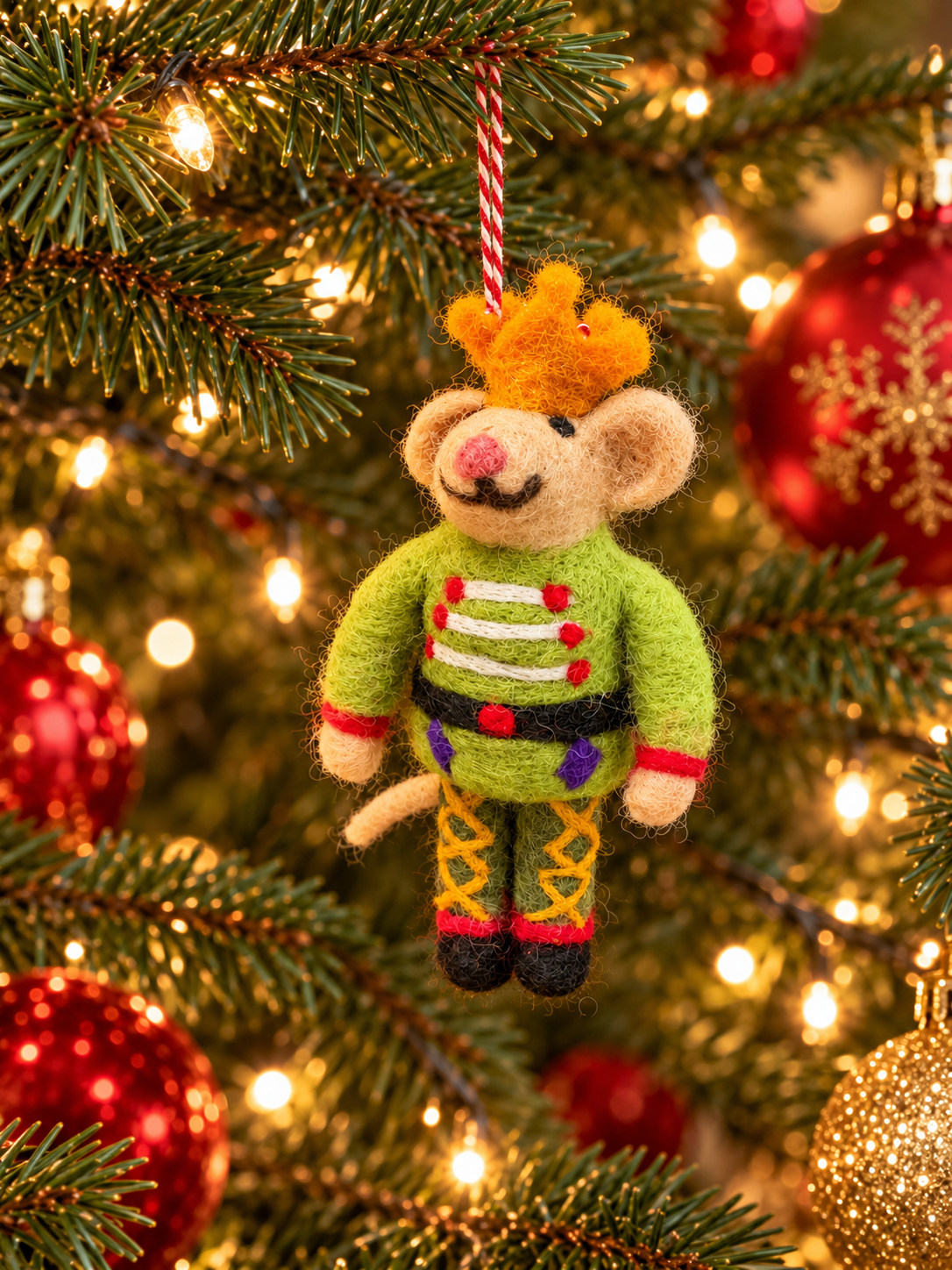Christmas Mouse King Felt Hanging Decoration | Festive Tree Ornament
