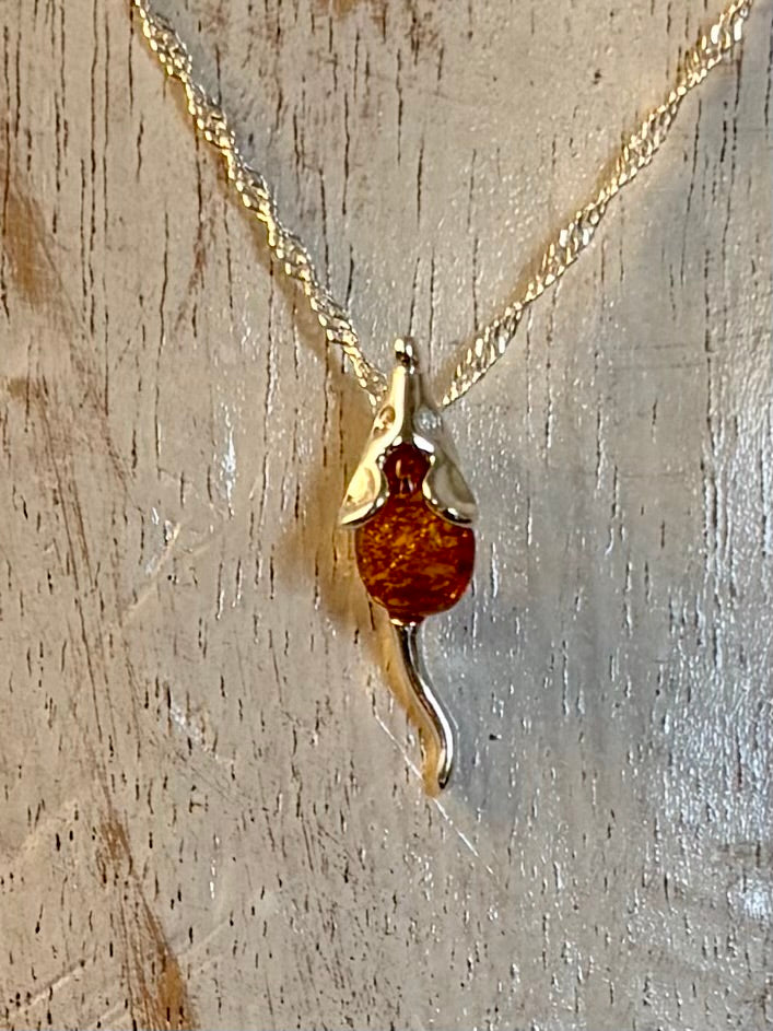 Sterling Silver Amber Mouse Necklace – 18" Chain