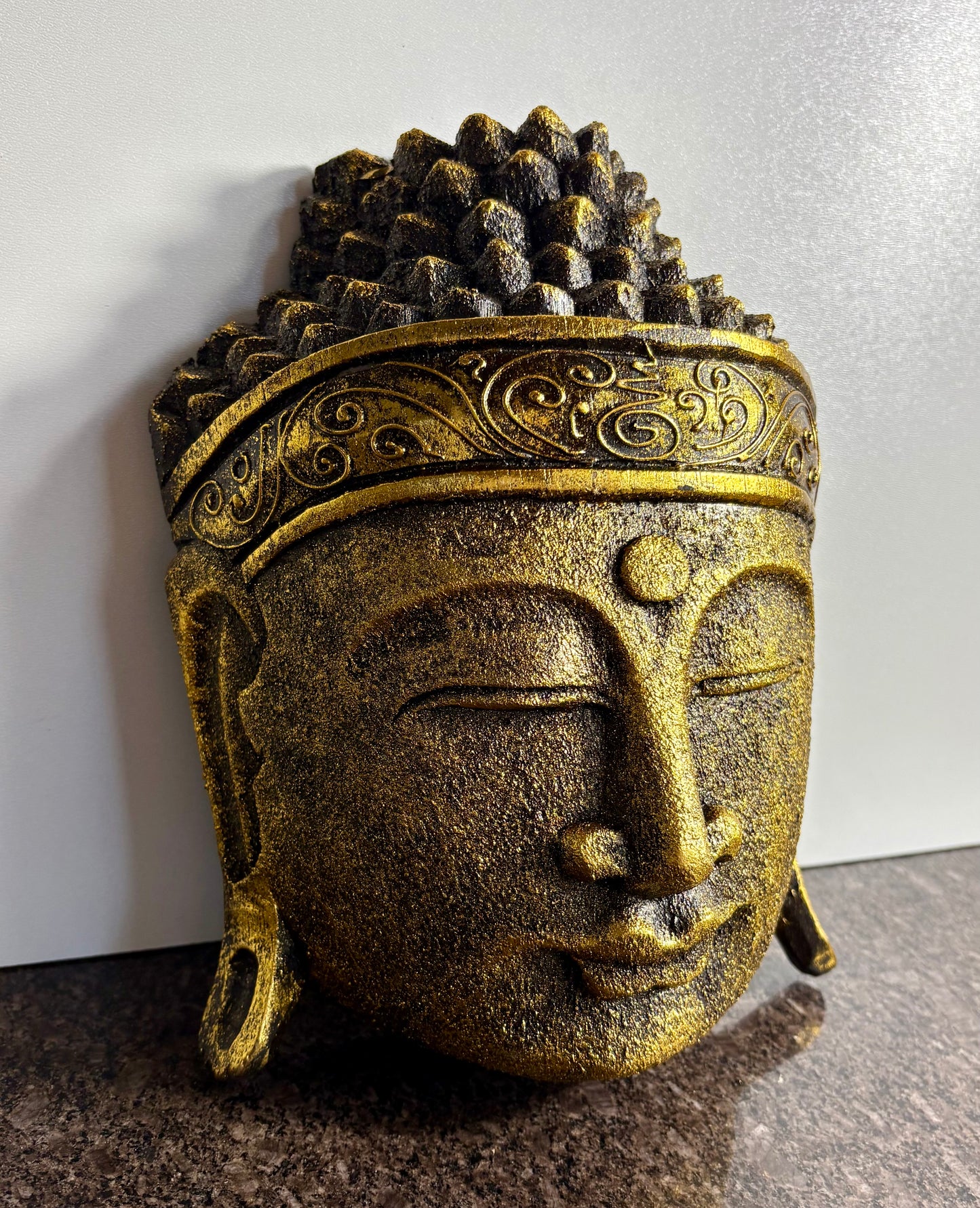 Handmade Gold Buddha Head Wall Art – 25cm | Antique Gold Zen Wall Décor