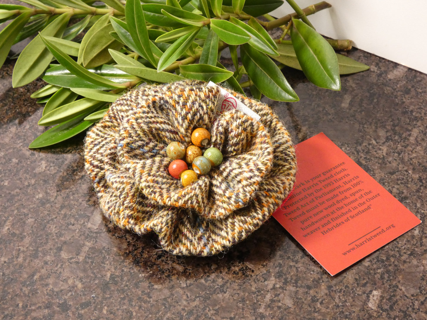 Hand crafted Genuine Harris Tweed Crochet Flower Brooch, Corsage Pin, Scottish Brooch
Bag Charm Gift