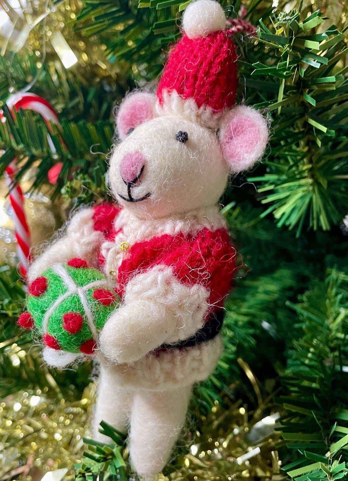 Hand-Crafted Christmas Mice / Festive Elf Mice with Present & Candy Cane