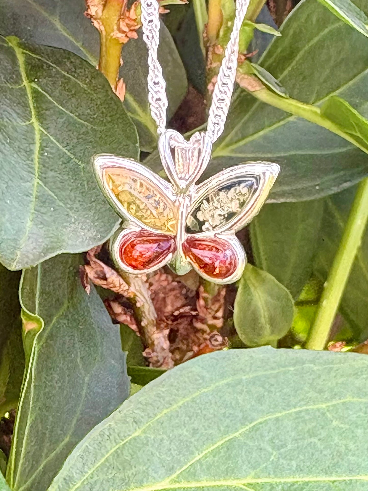 Sterling Silver Baltic Amber Butterfly Necklace – 18" Chain