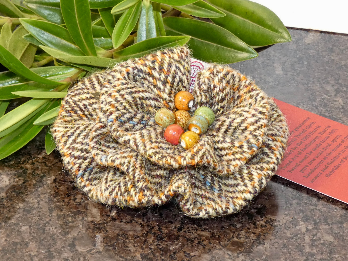 Hand crafted Genuine Harris Tweed Crochet Flower Brooch, Corsage Pin, Scottish Brooch
Bag Charm Gift