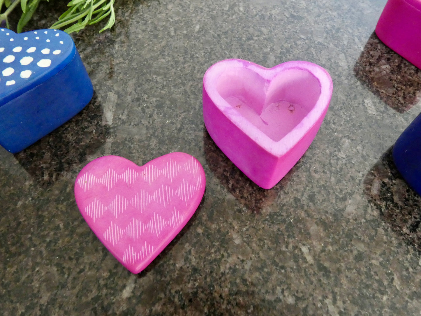 Hand-carved heart-shaped soapstone trinket box