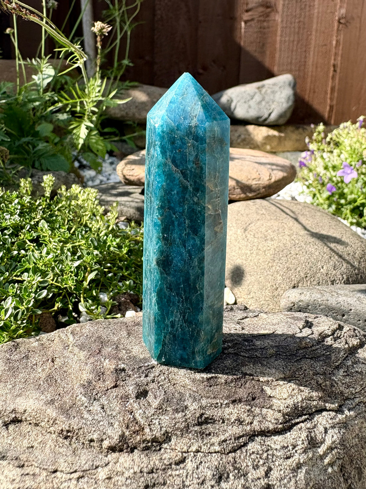 Blue Apatite Crystal Point – Polished Tower, 73 g