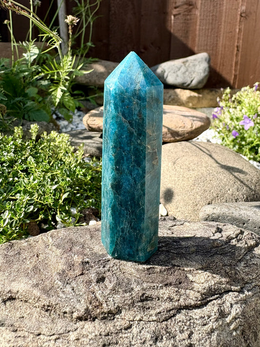 Blue Apatite Crystal Point – Polished Tower, 73 g