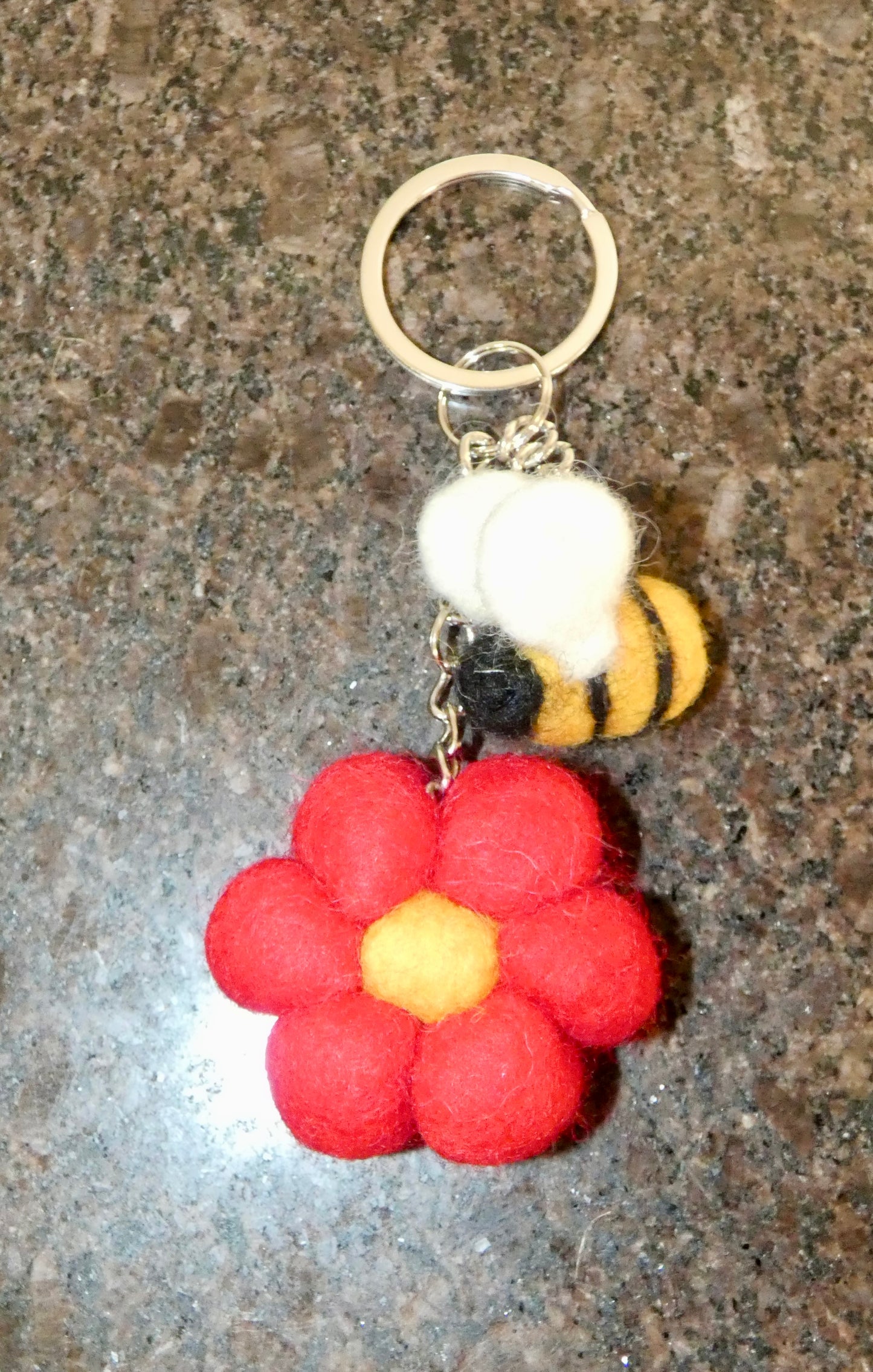 Handmade Felt Bumblebee and Flower Keychain