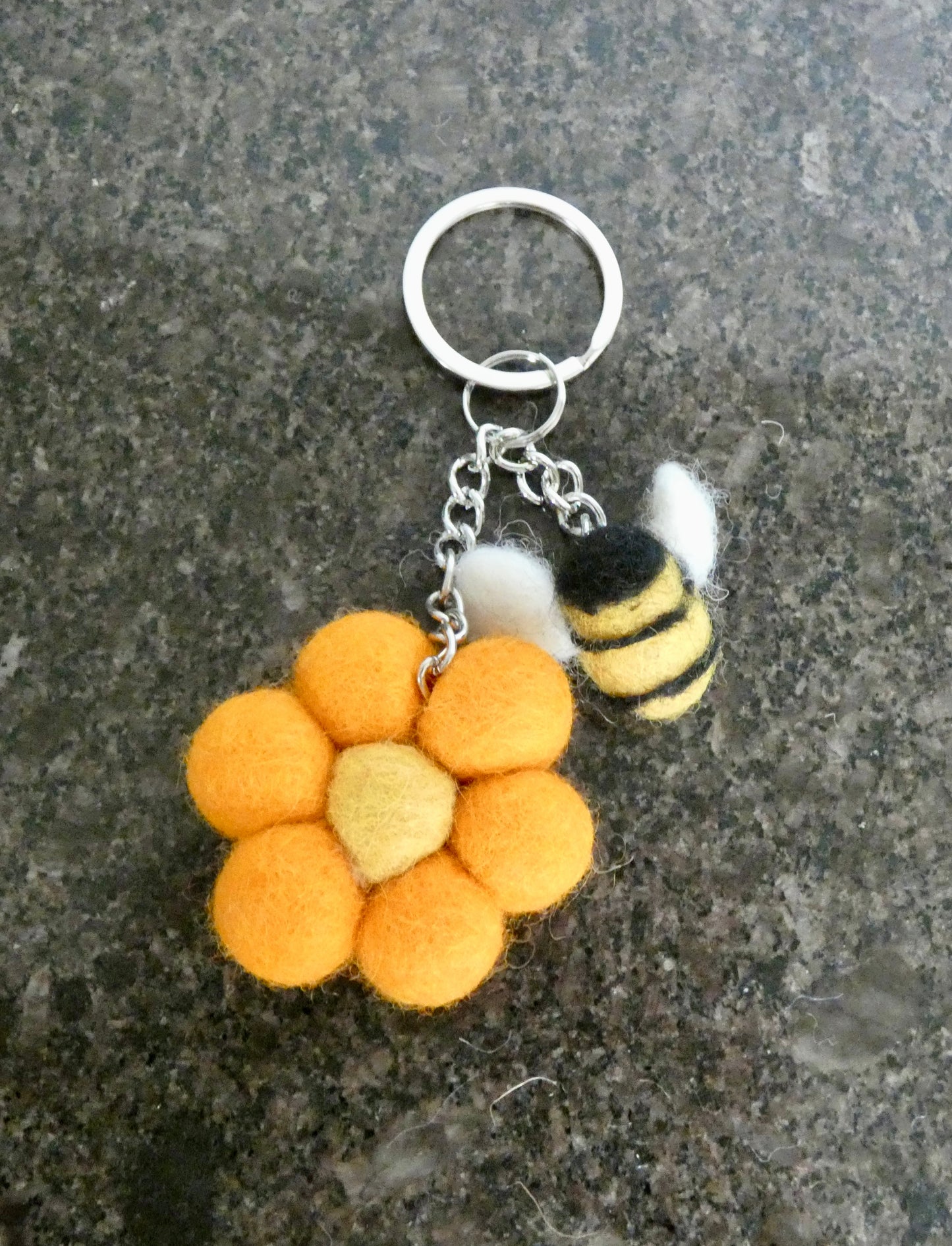 Handmade Felt Bumblebee and Flower Keychain