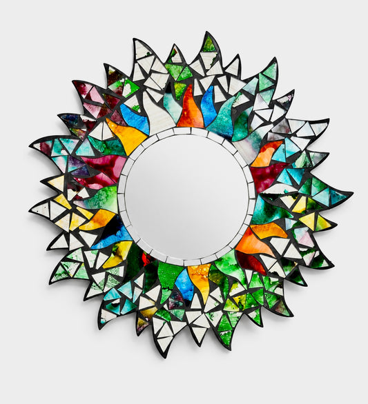 30cm Handmade Stained Glass Mosaic Sunburst Mirror