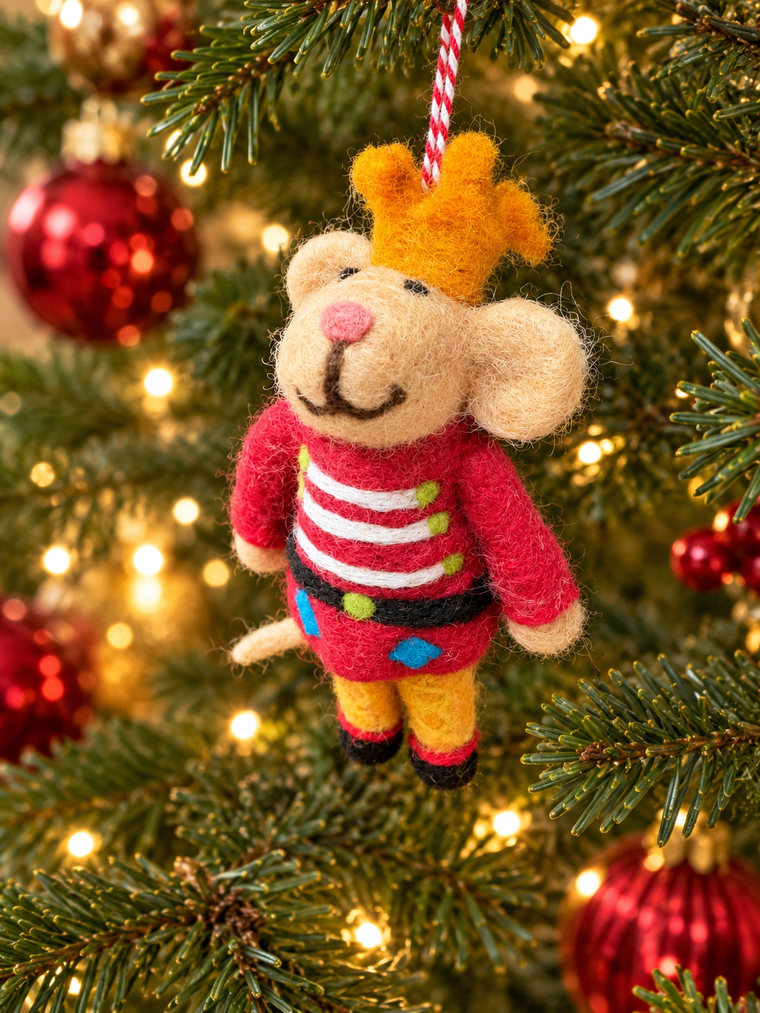 Christmas Mouse King Felt Hanging Decoration | Festive Tree Ornament