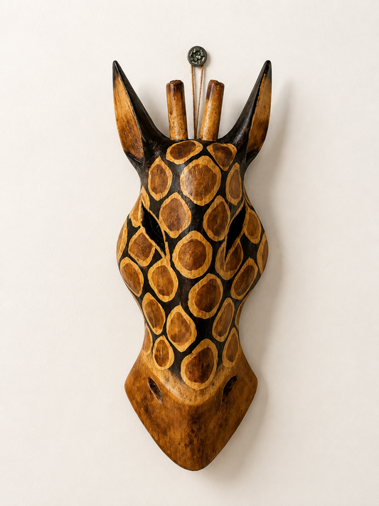 Hand-Carved Wooden Giraffe Wall Mask – 50cm African Tribal Wall Art