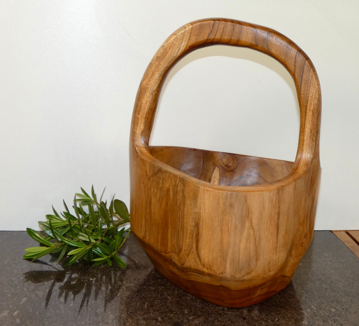 Solid Teak Wood Bowl with Handle | Handcrafted Basket Style Wooden Bowl | Natural Rustic Home Décor |
40cm High