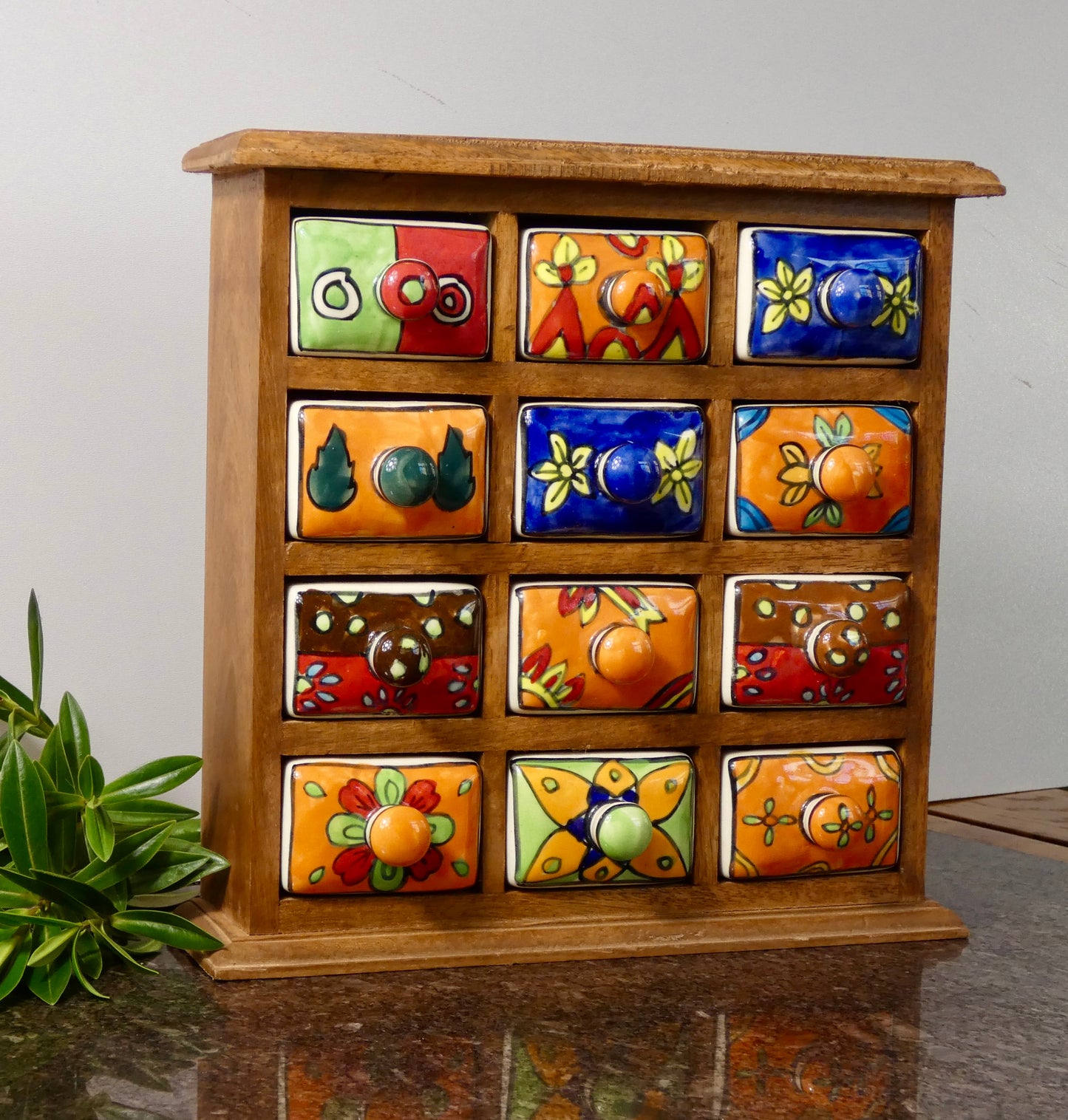 Chest of 12 Ceramic Drawers in Solid Wood Frame | Handmade
Trinket & Jewelry Storage