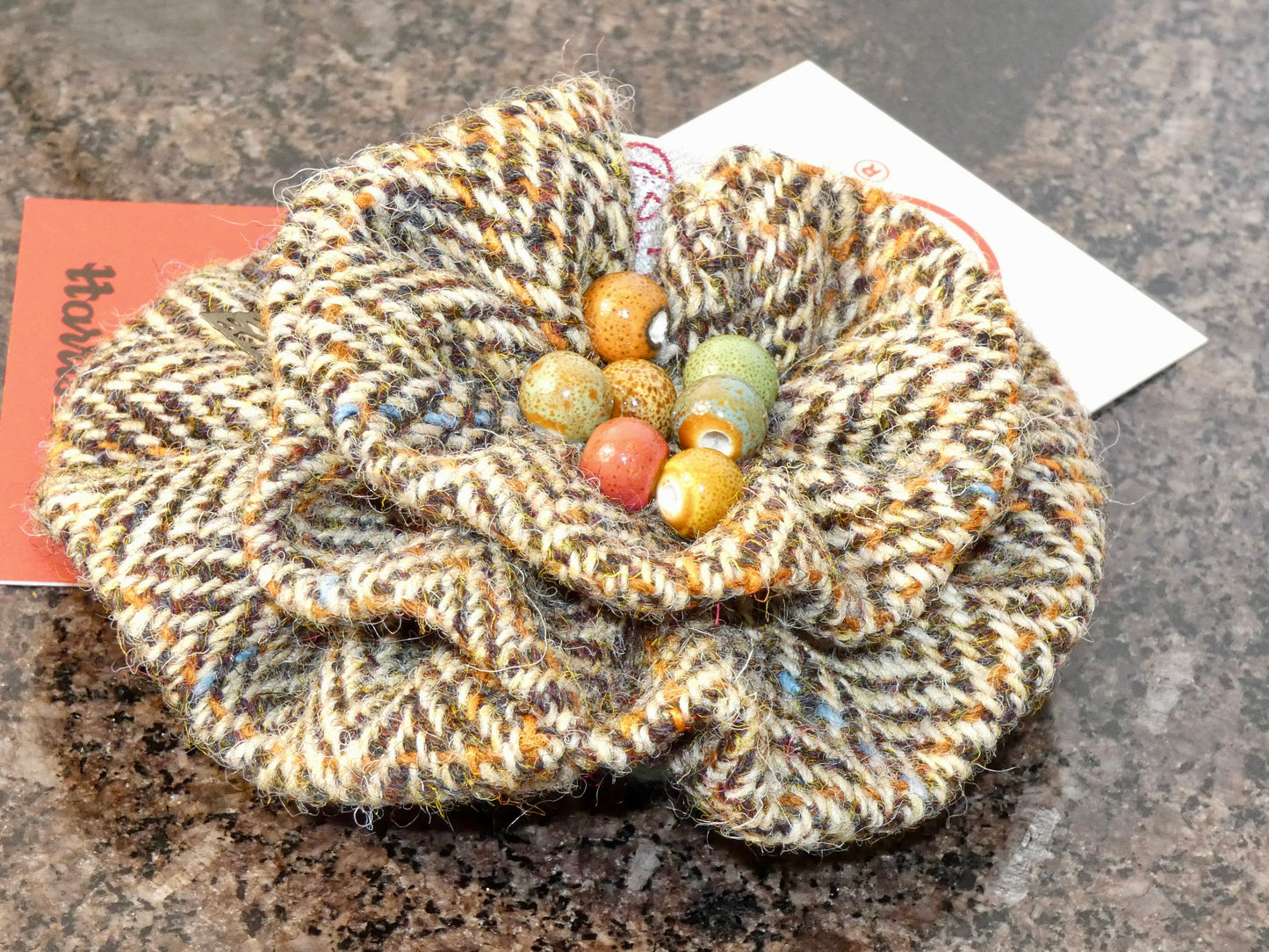 Hand crafted Genuine Harris Tweed Crochet Flower Brooch, Corsage Pin, Scottish Brooch
Bag Charm Gift
