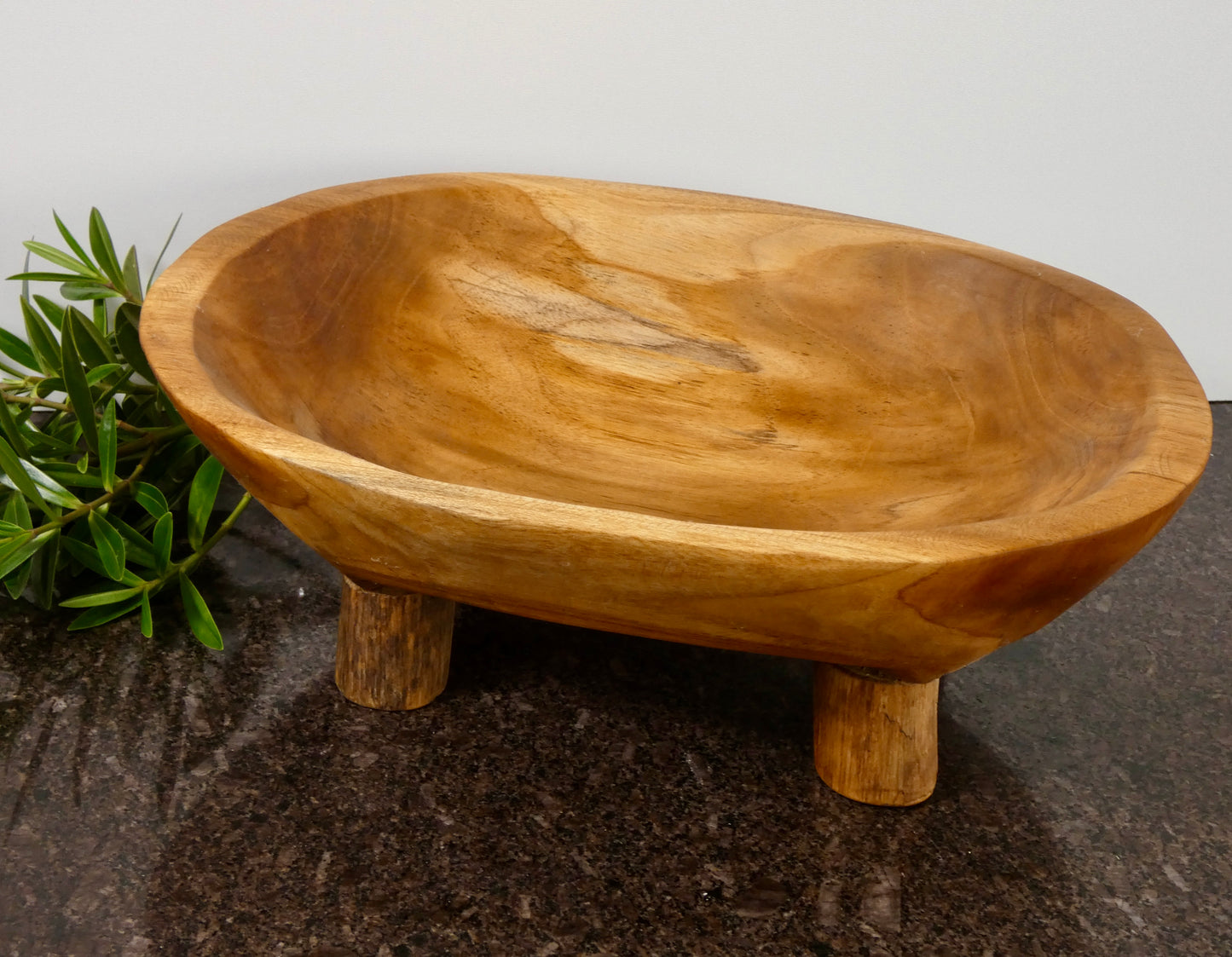 Solid Wood Footed Bowl with Four Feet | Handcrafted Wooden Centerpiece Bowl | Rustic Home Decor | 31 x 24.5 cm