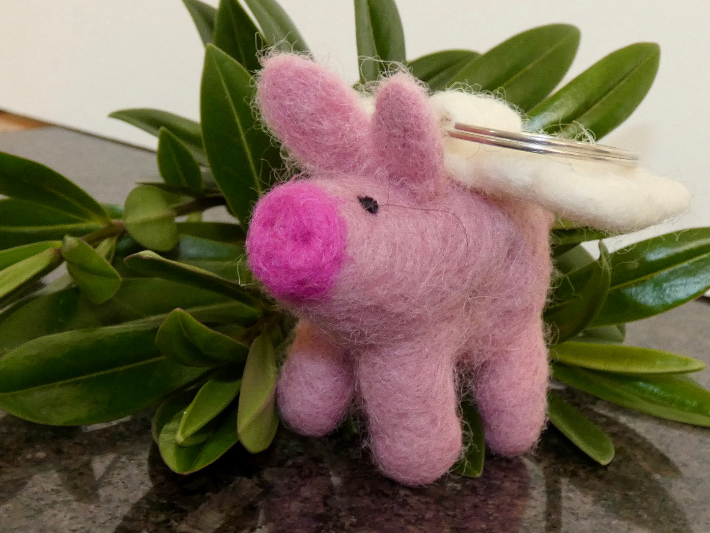 Little Felt Pink Pig with Wings Keychain