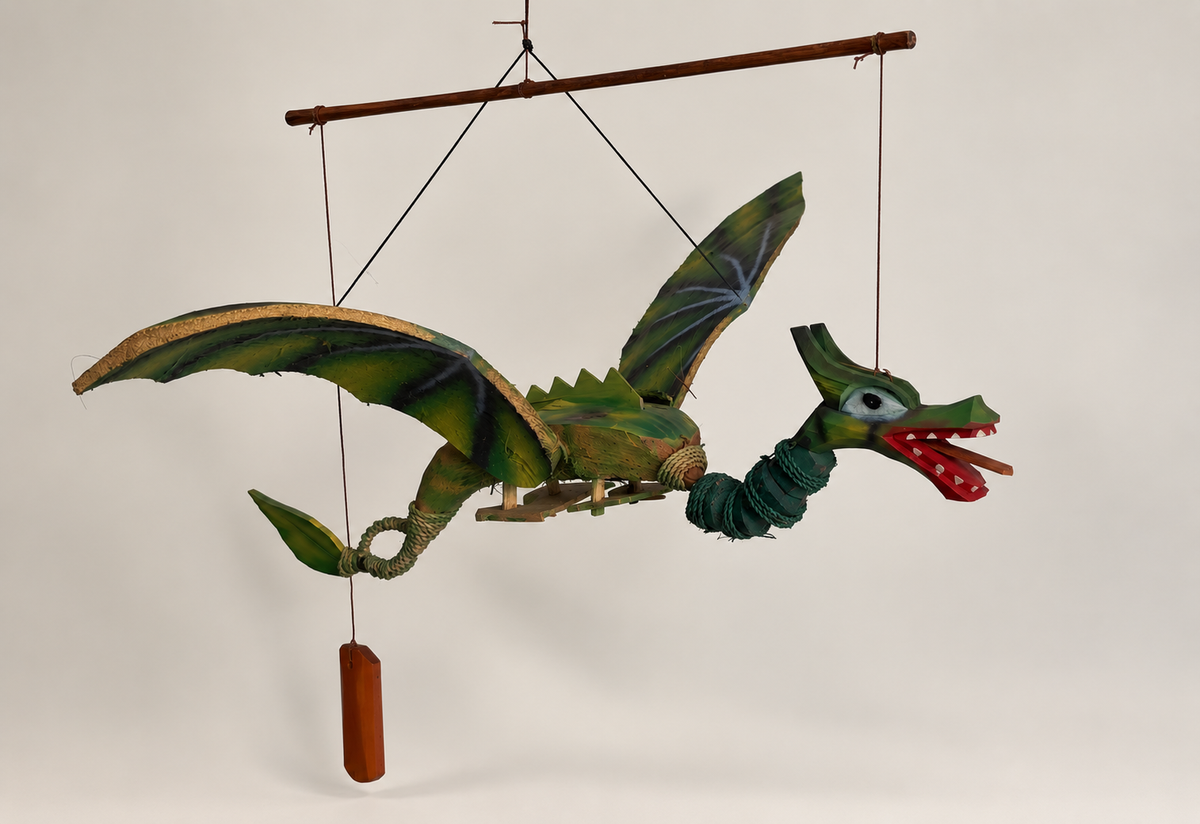 Green Coconut Shell Flying Dragon – Handcrafted Hanging Decoration / Puppet