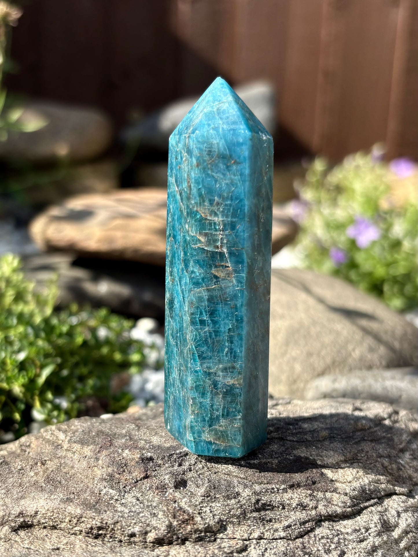 Blue Apatite Crystal Point – Polished Tower, 73 g