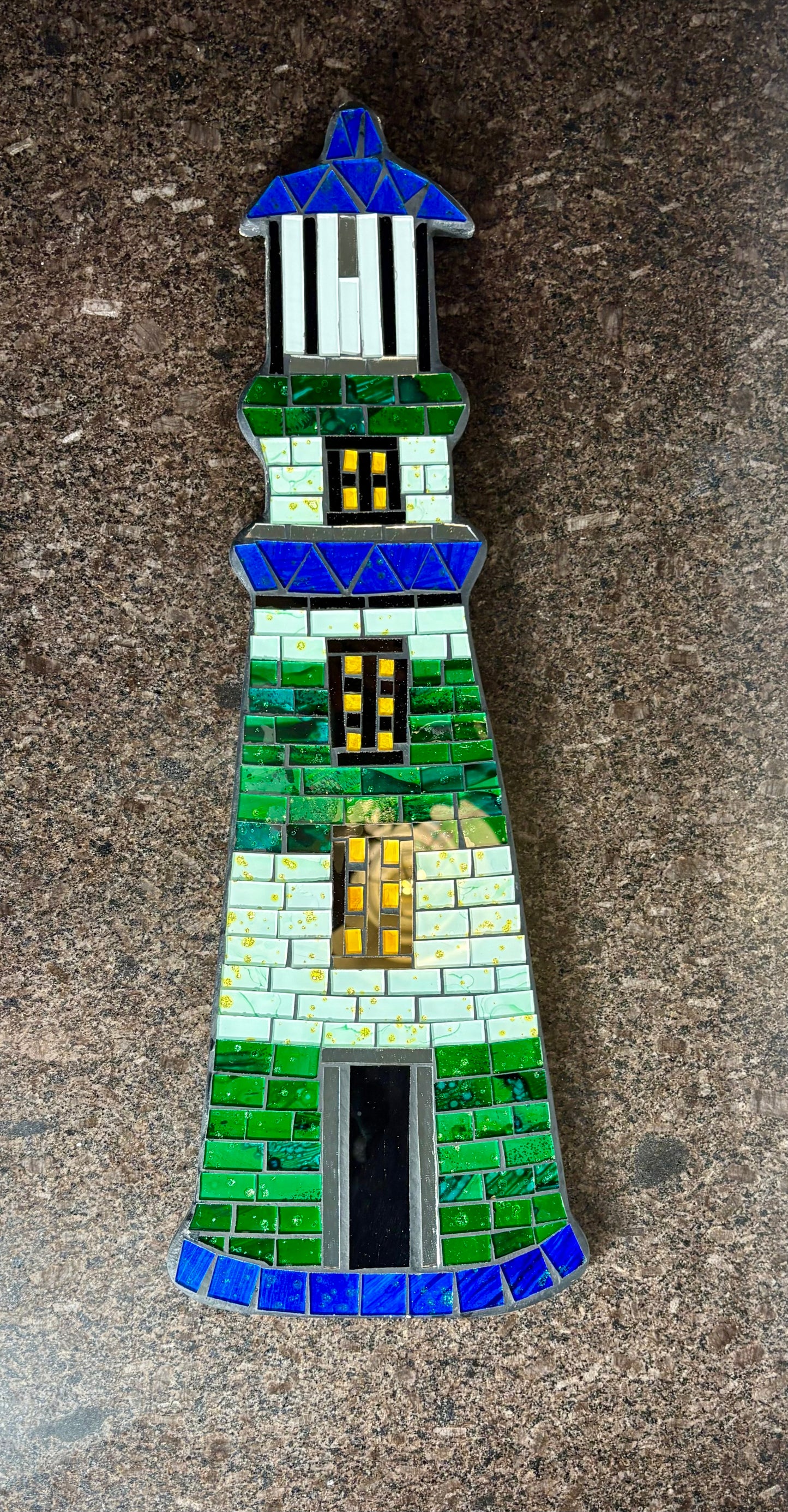 Handmade Glass Mosaic Lighthouse Wall Art | Coastal Nautical Décor | 45 x 16 cm